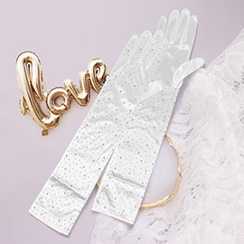 Stone Embellished Dressy Satin Long Wedding Gloves