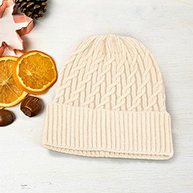 Solid Braided Knit Beanie Hat