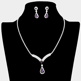 Teardrop Stone Accented Rhinestone Necklace