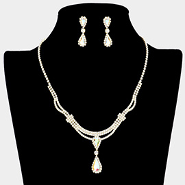 Double Teardrop Accented Rhinestone Necklace