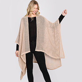 Solid Chenille Crochet Ruana Poncho