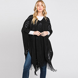 Paisley Patterned Fringe Poncho