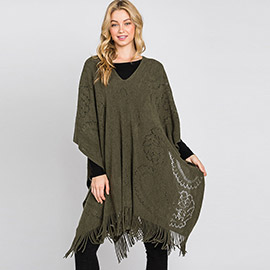 Paisley Patterned Fringe Poncho