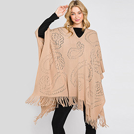 Paisley Patterned Fringe Poncho