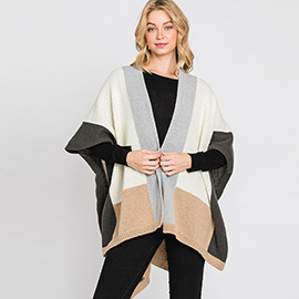 Color Block Ruana Poncho