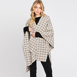 Houndstooth Patterned Ruana Poncho