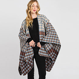 Houndstooth Patterned Ruana Poncho