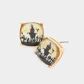 Scarecrow Cushion Square Stud Earrings