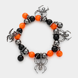 Metal Spider Charm Beaded Stretch Bracelet