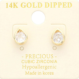 14K Gold Dipped CZ Stone Teardrop Bezel Stud Earrings