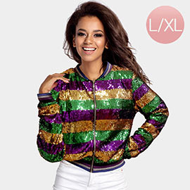 Mardi Grass Sequin Zipper Jacket