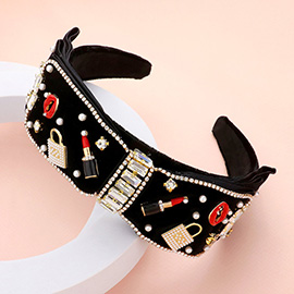 Pearl Lock Lips Lipstick Embellished Bow Headband