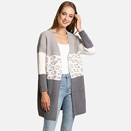 Leopard Pattern Detailed Color Block Cardigan