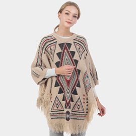 Boho Patterned Fringe Poncho