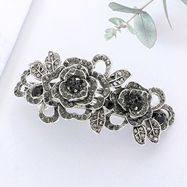 Stone Embellished Flower Leaf Barrette