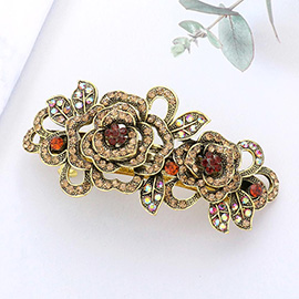 Stone Embellished Flower Leaf Barrette