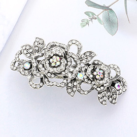 Stone Embellished Flower Leaf Barrette