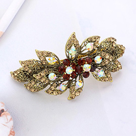 Stone Embellished Flower Leaf Cluster Barrette