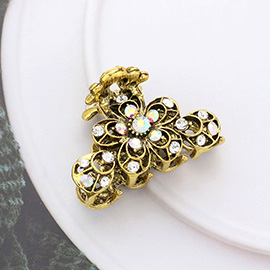 Stone Embellished Flower Accented Hair Claw Clip