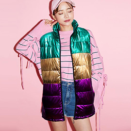 Mardi Gras Color Block Puffer Vest