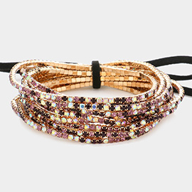 12PCS - Ribbon Colorful Rhinestone Layered Stretch Bracelets