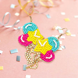 Felt Back Seed Beaded Star Balloon Dangle Earrings