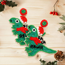 Fa La Rawr Message Felt Back Seed Beaded Santa Hat Dinosaur