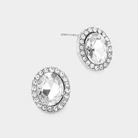 Oval Stone Stud Evening Earrings