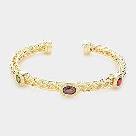 Geometric CZ Stone Embellished Cuff Bracelet