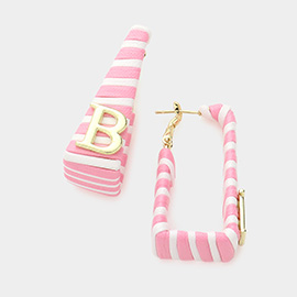 Barbie Pink B Monogram Cord Wrapped Rectangle Hoop Earrings