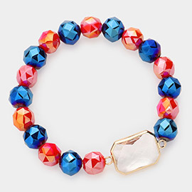 Lucite Accented Faceted Beaded Stretch Bracelet