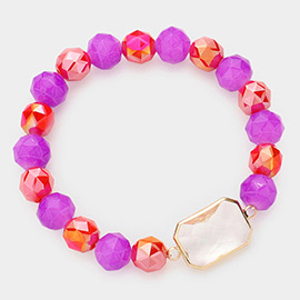 Lucite Accented Faceted Beaded Stretch Bracelet