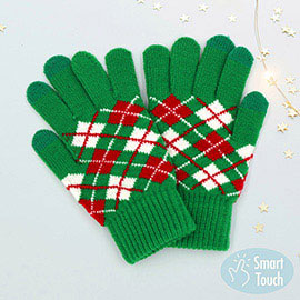 Argyle Patterned Knit Touch Smart Gloves