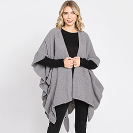 Solid Ruffle Knit Ruana Poncho