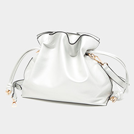 Solid Faux Leather Bucket Bag