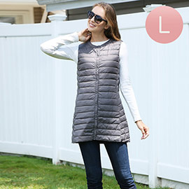 Solid Front Pockets Light Long Puffer Button Vest