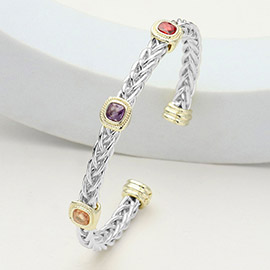 Triple CZ Cushion Square Stone Cuff Bracelet