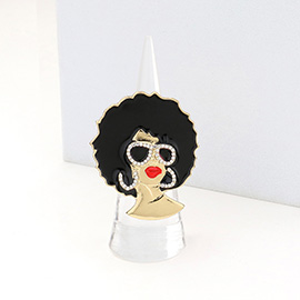 Stone Embellished Enamel Afro Girl Stretch Ring