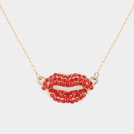 Rhinestone Embellished Lips Pendant Necklace