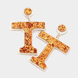 Game Day Glittered T Monogram Dangle Earrings