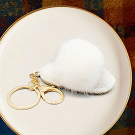 Faux Fur Pom Pom Pointed Slipper Keychain