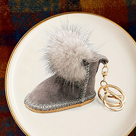 Faux Fur Pom Pom Boot Keychain