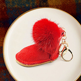 Faux Fur Pom Pom Boot Keychain