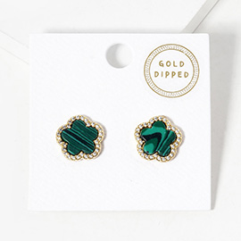 Gold Dipped Rhinestone Trimmed Flower Stud Earrings