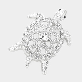 Stone Embellished Metal Turtle Pin Brooch