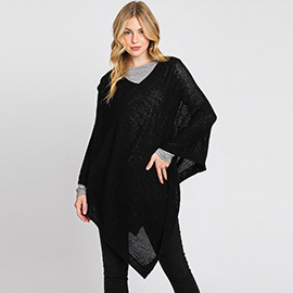 Solid Knit Loose Fit Poncho