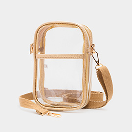 Solid Faux Leather Transparent Rectangle Crossbody Bag