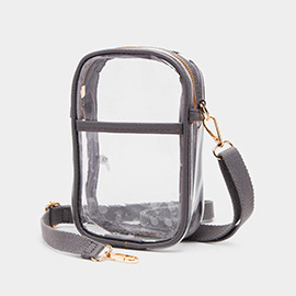 Solid Faux Leather Transparent Rectangle Crossbody Bag