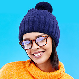 Fleece Lining Solid Knit Faux Fur Pom Pom Beanie Hat