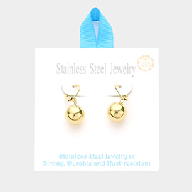 18K Gold Dipped Stainless Steel Metal Ball Dangle Lever Back Earrings